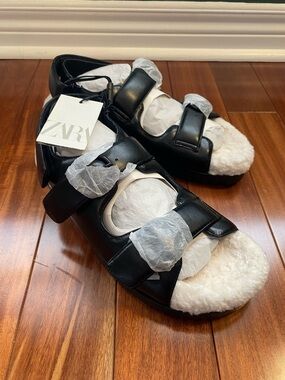 Zara sherpa lined flat sandals brand new with tags